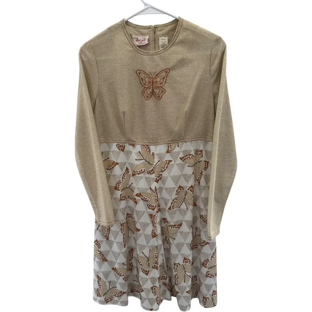 Vintage Jerell of Texas butterfly dress brown & tan medium